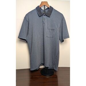 Van Heusen Mens Polo Shirt Large Blue Textured Short Sleeve Casual Pocket Shirt
